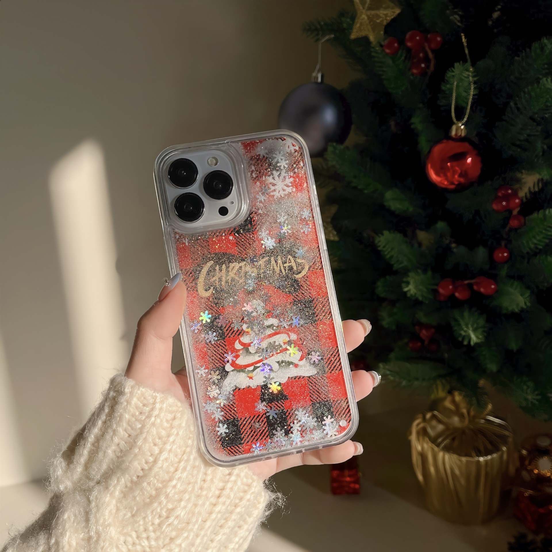 Christmas Tree Quicksand Snowflake Protective Cover Phone Case - Image 3