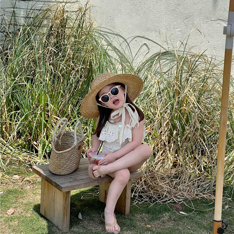 Children's Embroidery Ruffled Swimsuit Girls