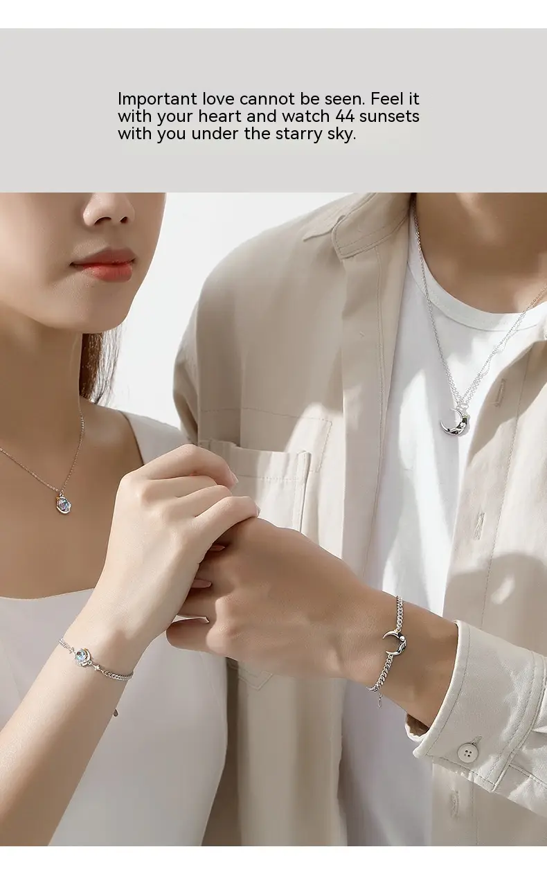 925 Couple Necklace In Sterling Silver Star Moon Little Prince And Rose Special-interest Design Clavicle Chain Necklace