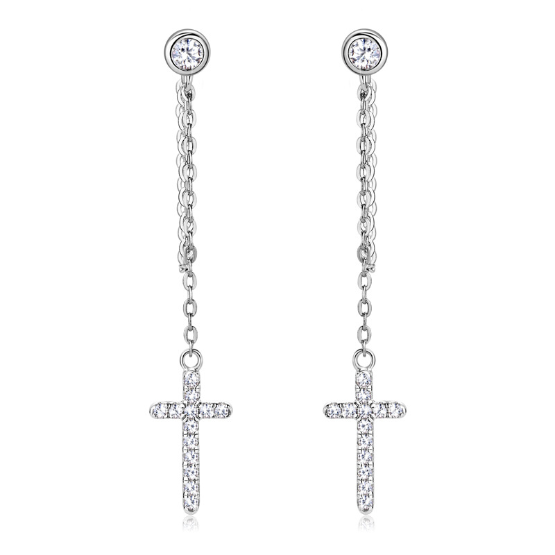Su Cross Moissanite Ear Stud Female Refined Long Earrings