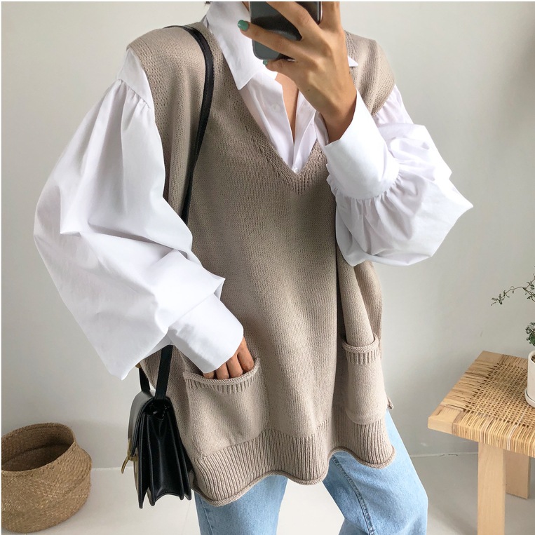 Title 4, Slit loose V-neck wild wool vest vest