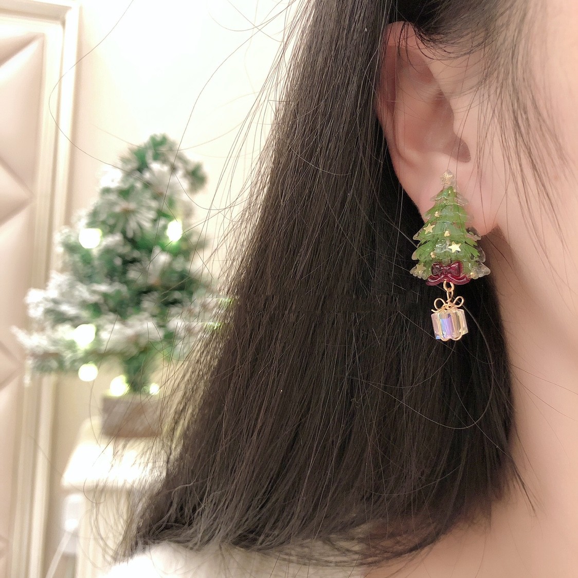 Title 1, Christmas Tree Crystal Gift Pendant Earrings. S...