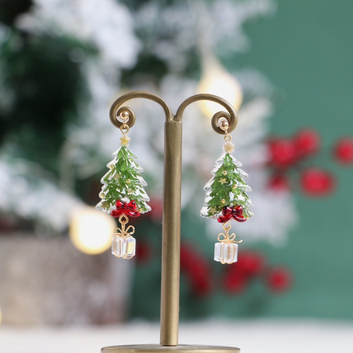 Title 2, Christmas Tree Crystal Gift Pendant Earrings. S...