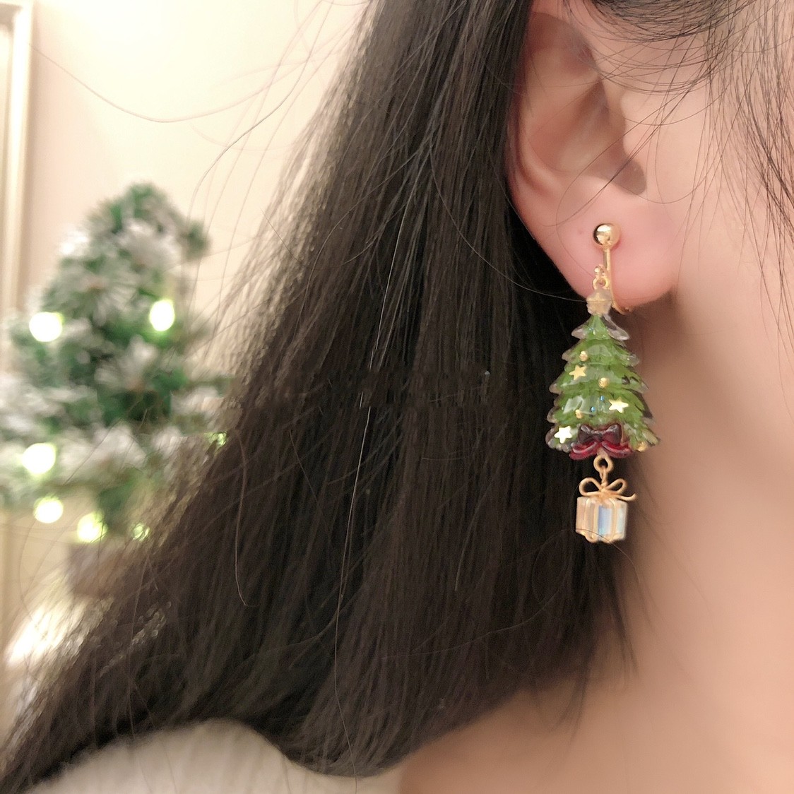 Title 5, Christmas Tree Crystal Gift Pendant Earrings. S...