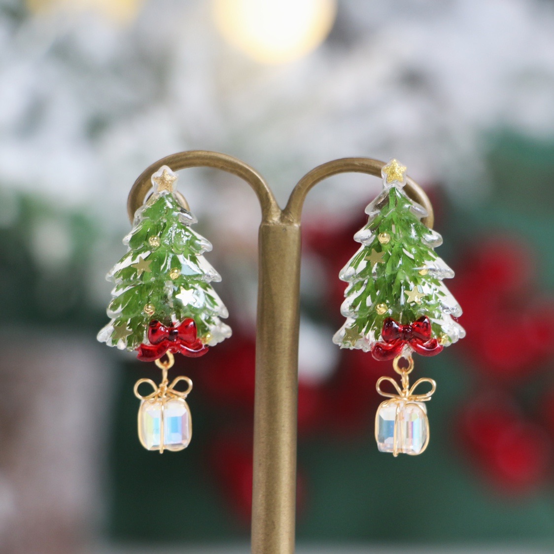 Title 6, Christmas Tree Crystal Gift Pendant Earrings. S...