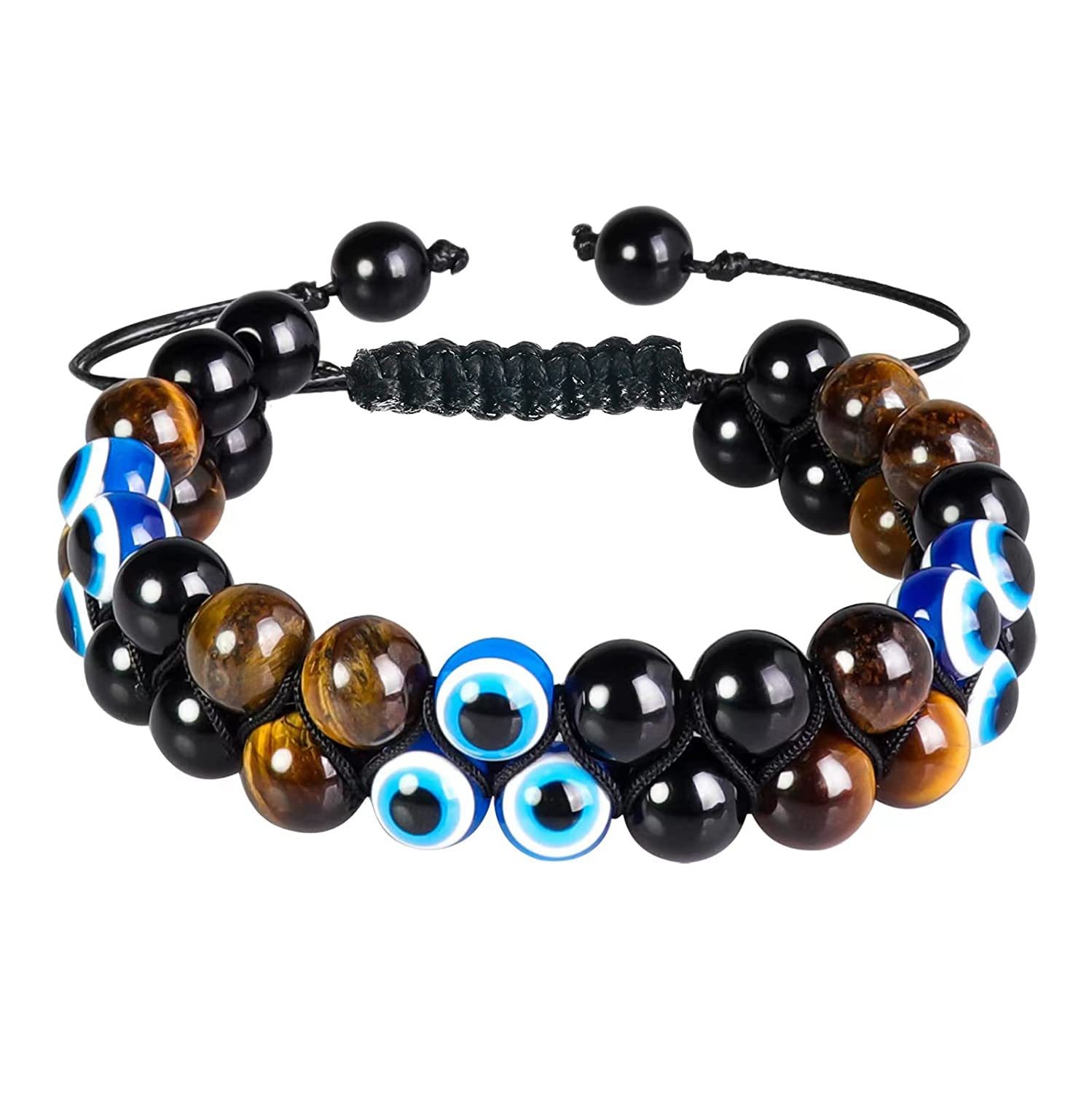 Title 3, Natural Stone Tiger Eye Woven Double-layer Brac...