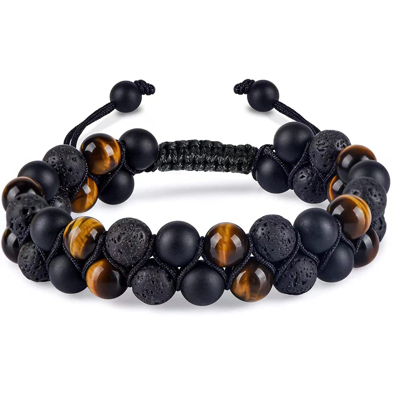 Title 5, Natural Stone Tiger Eye Woven Double-layer Brac...