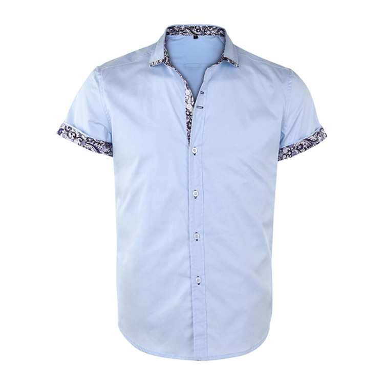Men's Printed Stitching Solid Color Short Sleeve Shirt