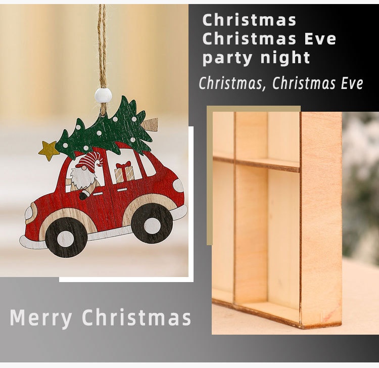 12 Wood Box Wooden Christmas Car Small Pendant Ornaments Santa Claus Decorations