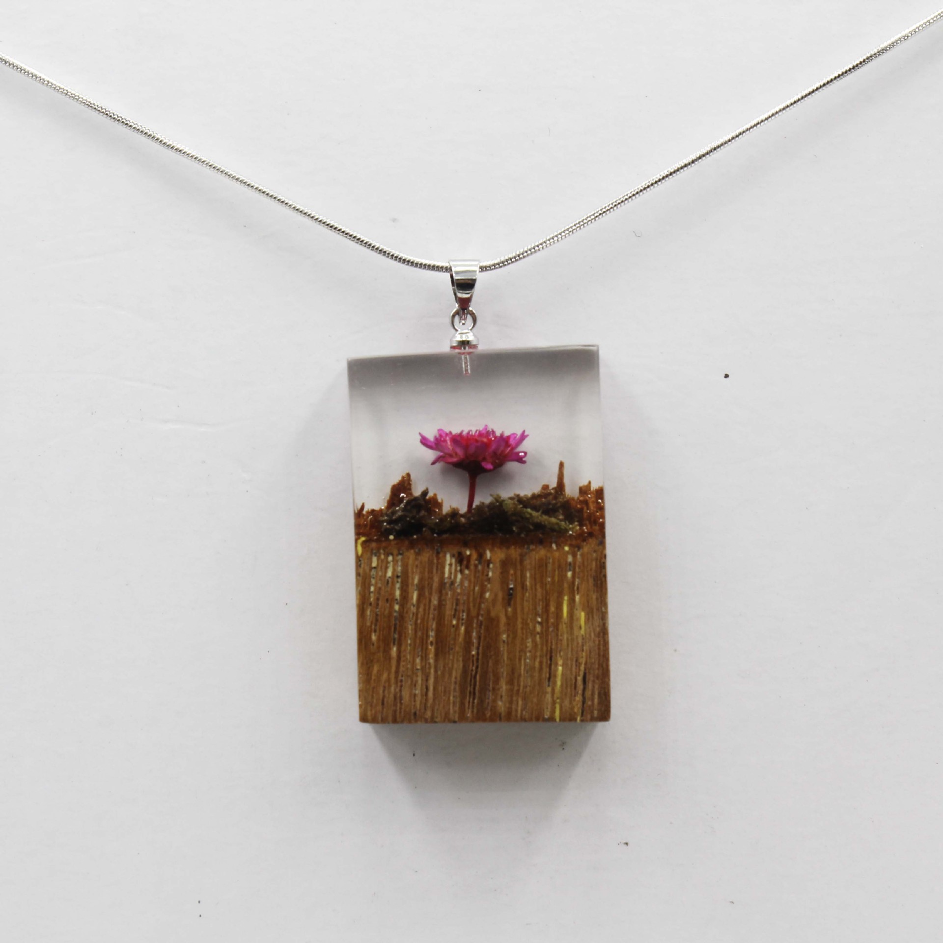 Title 2, Handmade Real Dried Flower Wooden Pendant Necklace