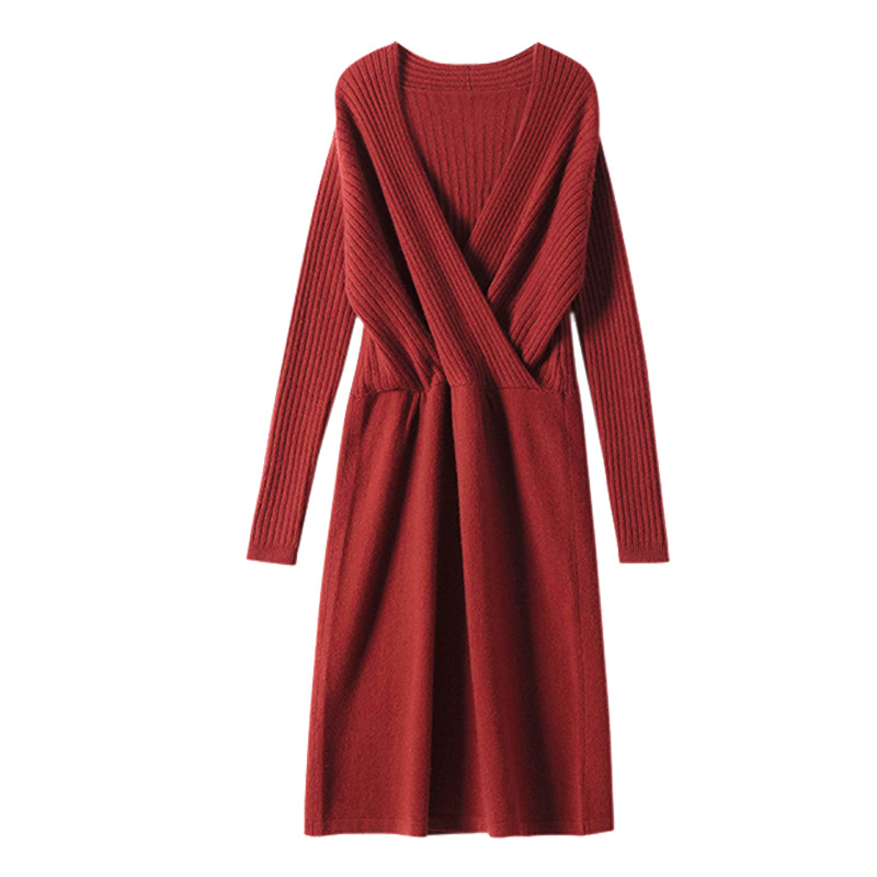 Title 3, Cashmere V-neck Mid-length Wool Dress