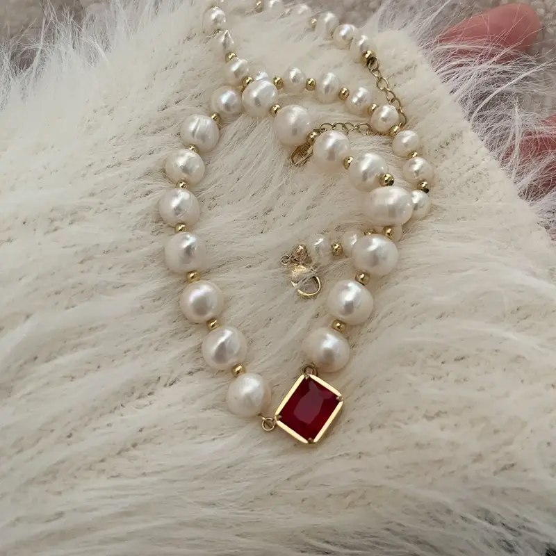 Red Wine Dinner Freshwater Pearl Copper Alloy Necklace