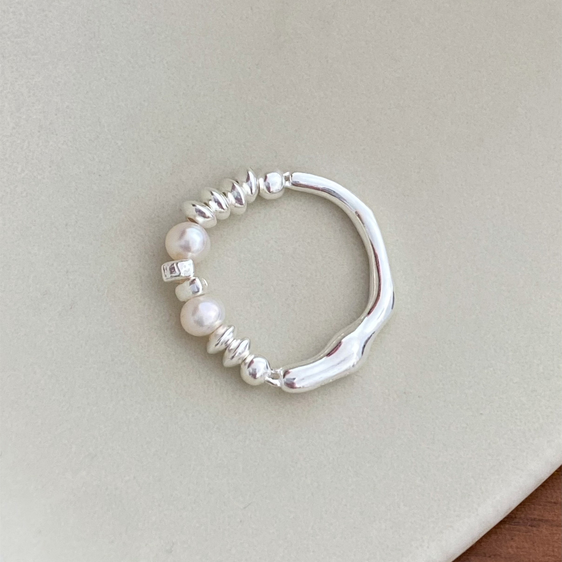 925 Sterling Silver Irregular Liquid Streamline Pearl Ring