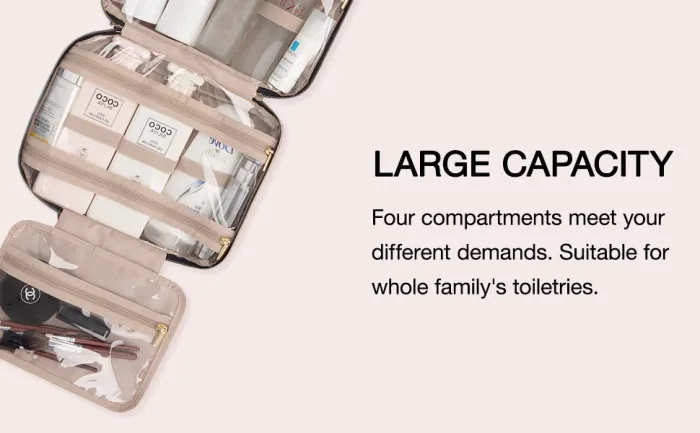 Hanging Toiletry Bag with Metal Hook, Large Water-Resistant Travel Organizer for Men and Women - detail photo 4