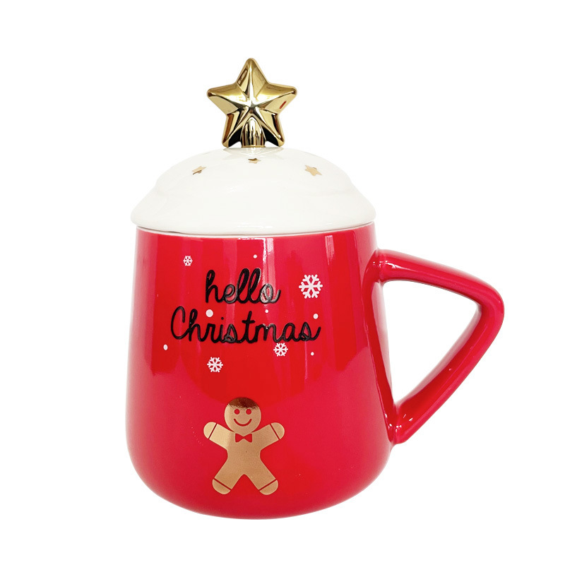 Christmas Ceramic Cup Mug With Cover With Spoon Coffee Cup