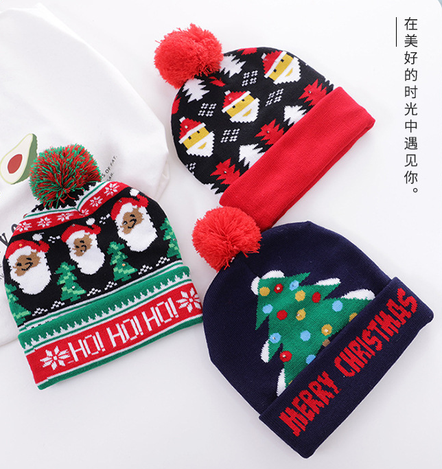 Title 7, Christmas knitted hat with printed woolen hat