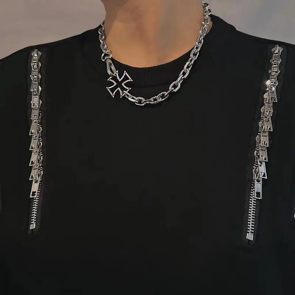 Hollow Metal Cross Necklace Short