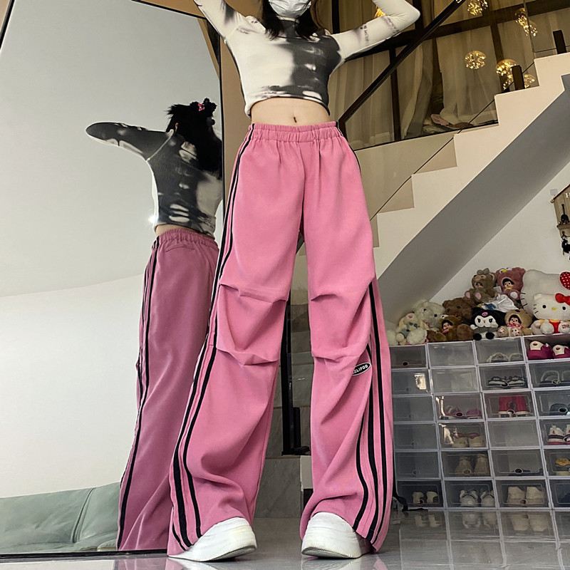 American Style Retro Workwear Three Bars Straight-leg Pants Women's