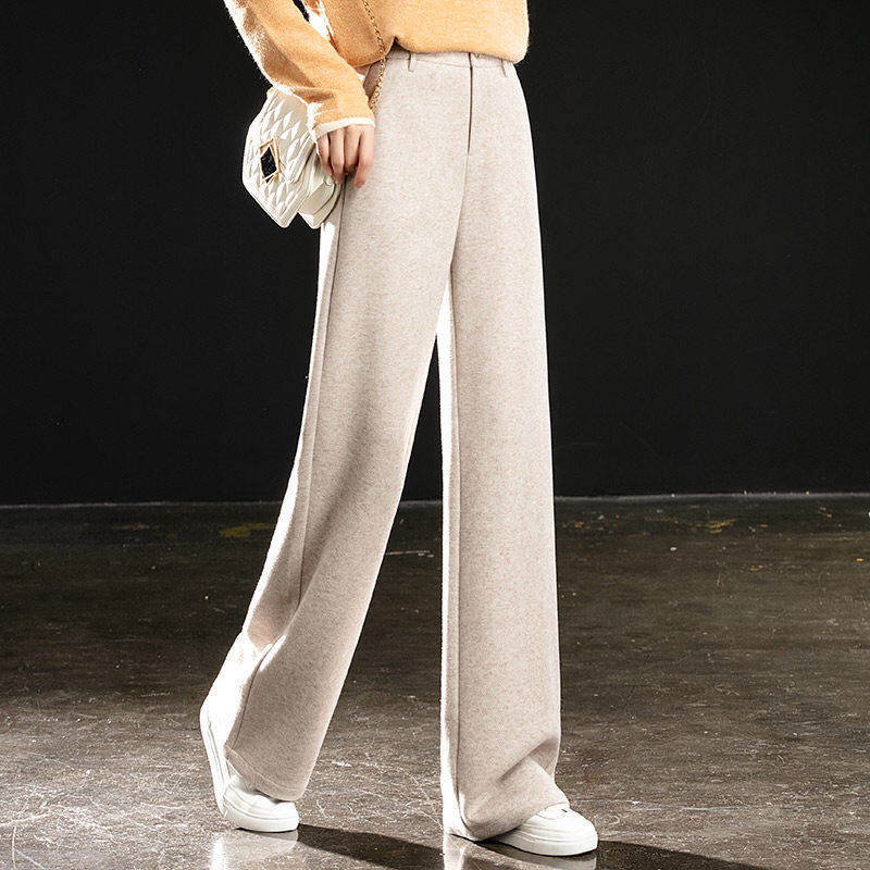 Title 4, Herringbone Pattern Woolen Wide-leg Pants Femal...