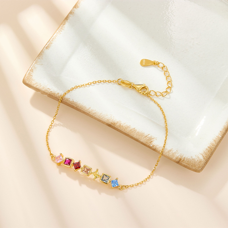 Sterling Silver Bracelet Women's Colorful Zircon White Elegant Zircon Bracelet All-match Jewelry