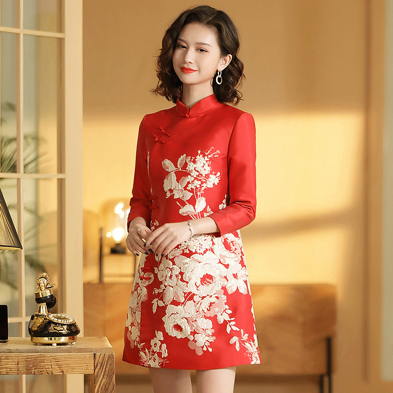 Jacquard Cheongsam Midi Dress