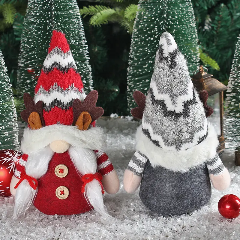 Christmas Deer Horn Doll Grey Red High Hat