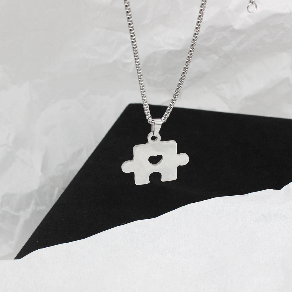 Couple Simple Fashion Geometry Pattern Puzzle Love Necklace