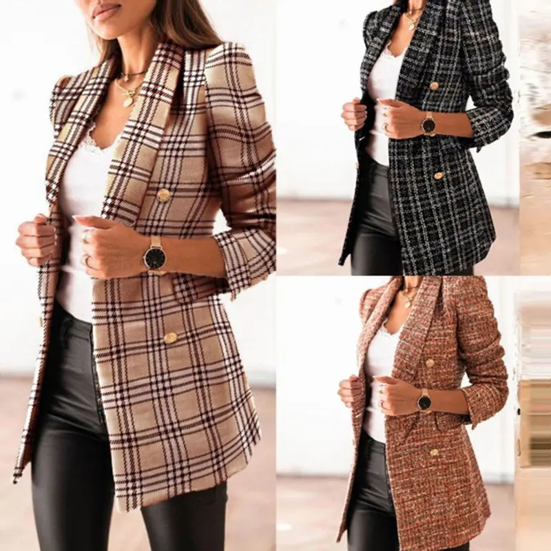 Spring Fashion Printed Long Sleeve Double Breasted Blazer Collar