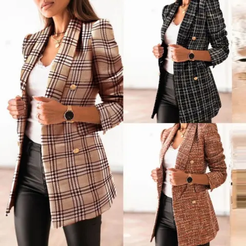 Spring Fashion Printed Long Sleeve Double Breasted Blazer Collar