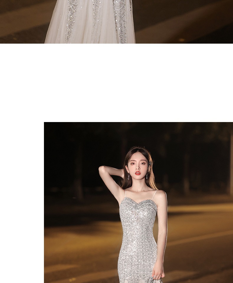 Fishtail Banquet Silver Camisole Gown - Image 9