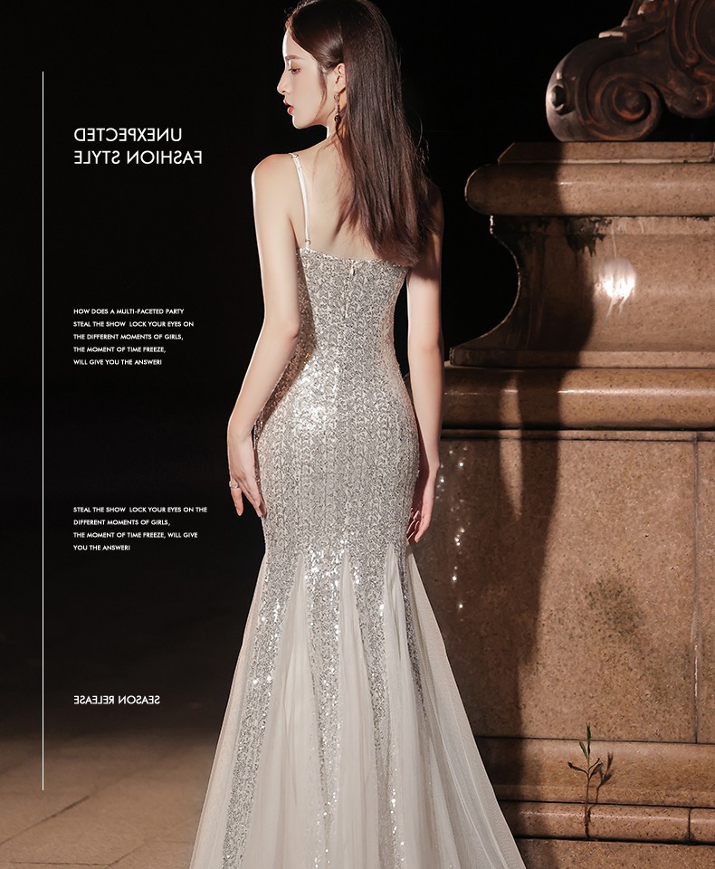 Fishtail Banquet Silver Camisole Gown - Image 8