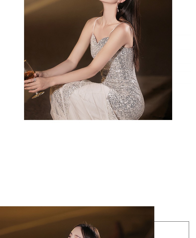 Fishtail Banquet Silver Camisole Gown - Image 13