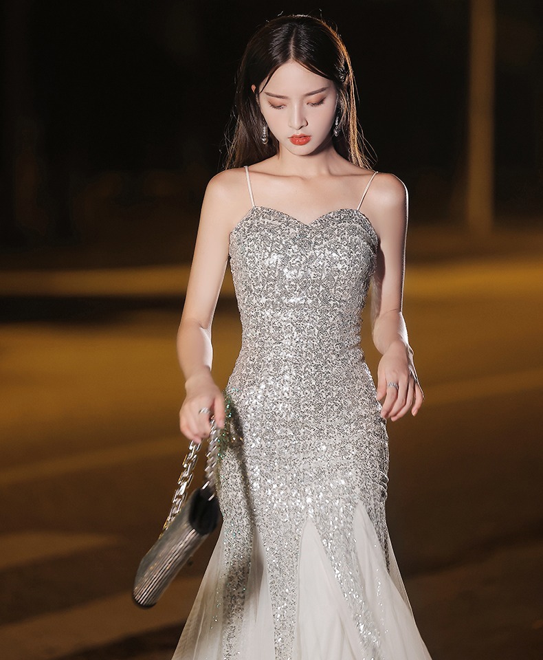 Fishtail Banquet Silver Camisole Gown - Image 4
