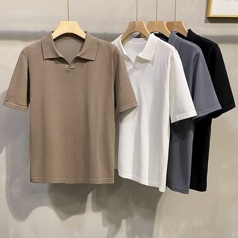Thin Breathable Stretch Lapel Knitted Men's Short Sleeve