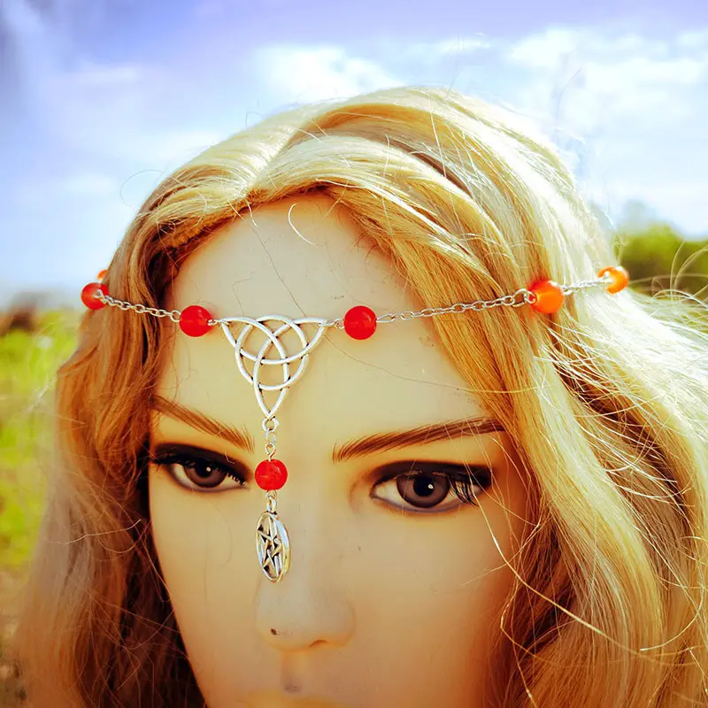 Gothic Witchcraft Pentagram Head Chain Magic Round