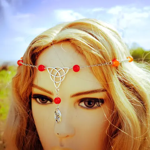 Gothic Witchcraft Pentagram Head Chain Magic Round Beads Stone