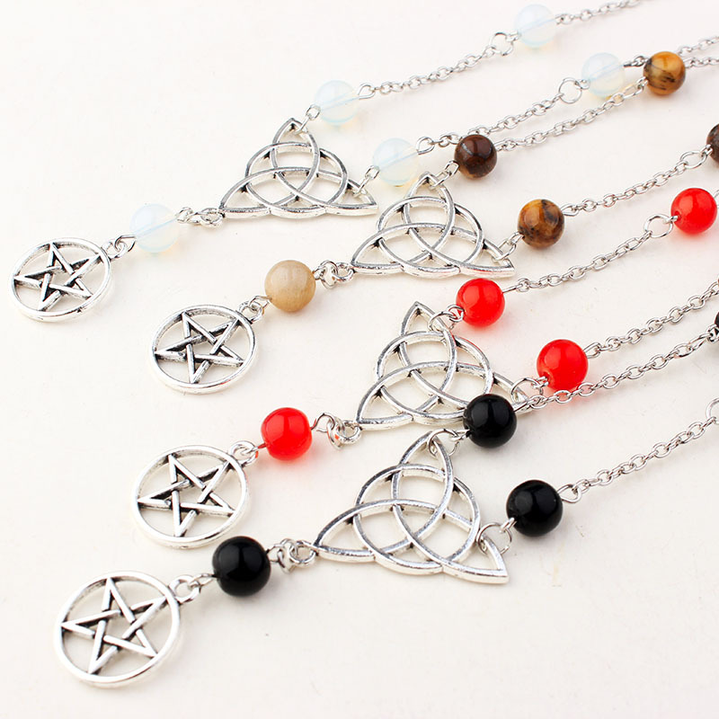 Gothic Witchcraft Pentagram Head Chain Magic Round Beads Stone — foto 8