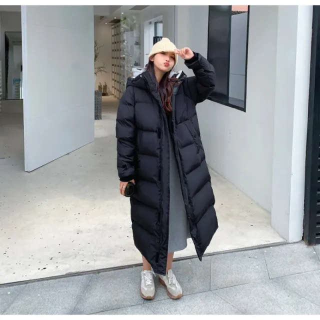 Korean style Mid length Over the knee Down Cotton padded Coat Black - Shop at LoveMi