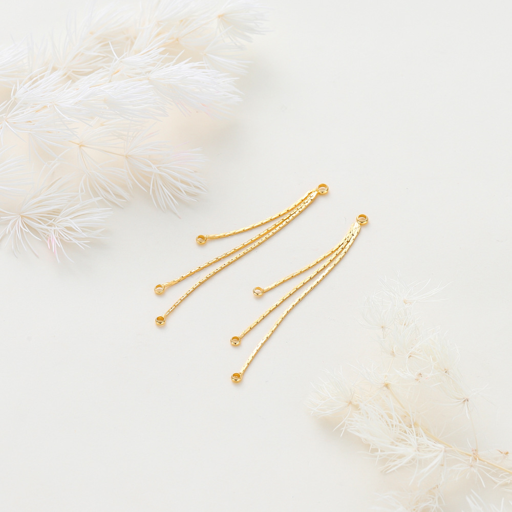 Three Tassel Eardrops 14K Copper Plating Color Retaining Real Gold Earring Accessories Chain - Image 11