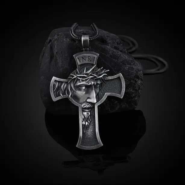 Punk Dark Skull Cross Pendant Men's Titanium Steel Hip Hop Ear Accessories Necklace