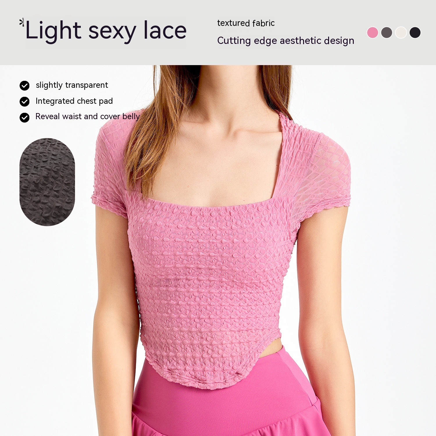 Chest Pad Short Sleeve Stretch Nylon Top Women's Yoga Clothes Workout Clothes