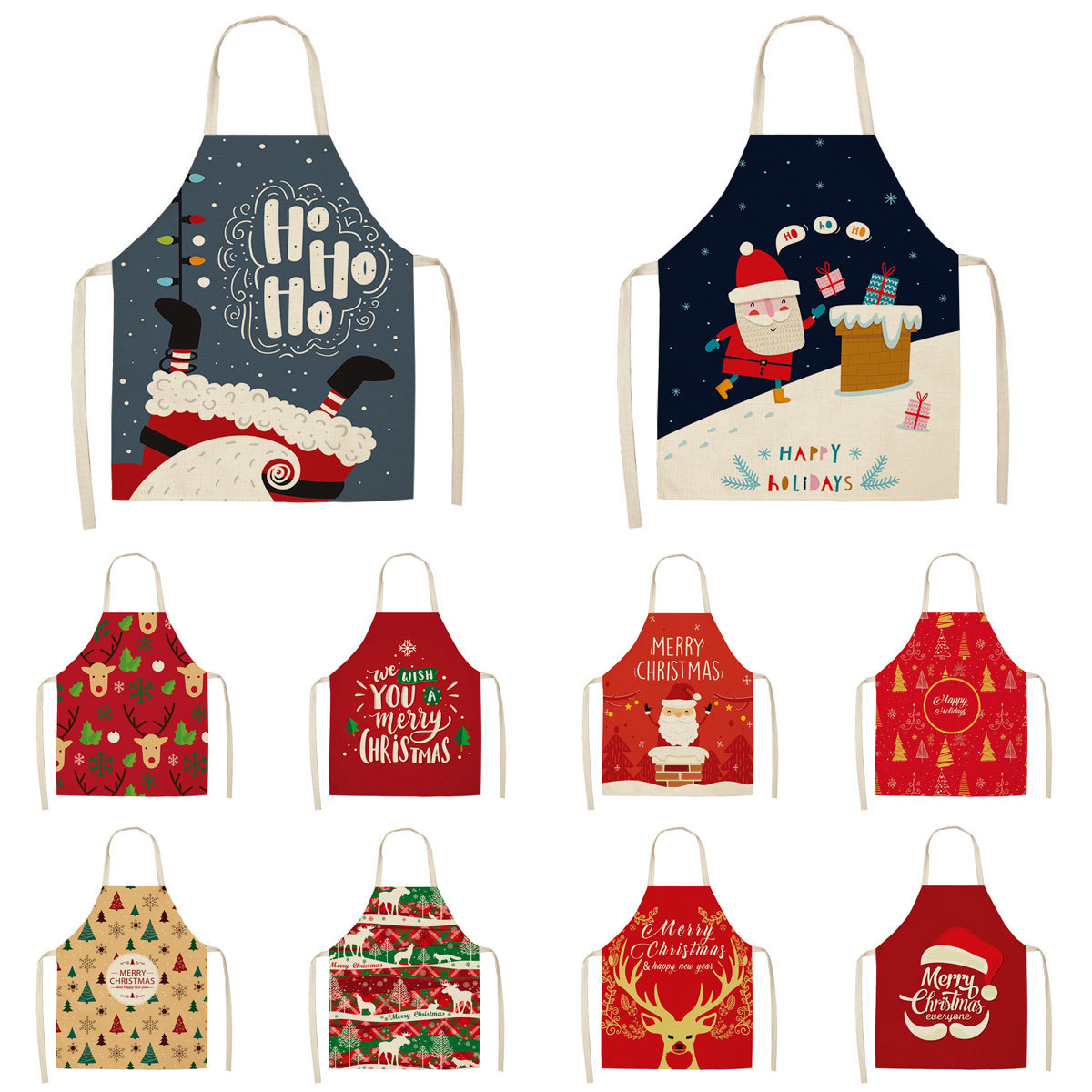 Title 1, Cartoon Christmas Elk Santa Claus Printed Linen...