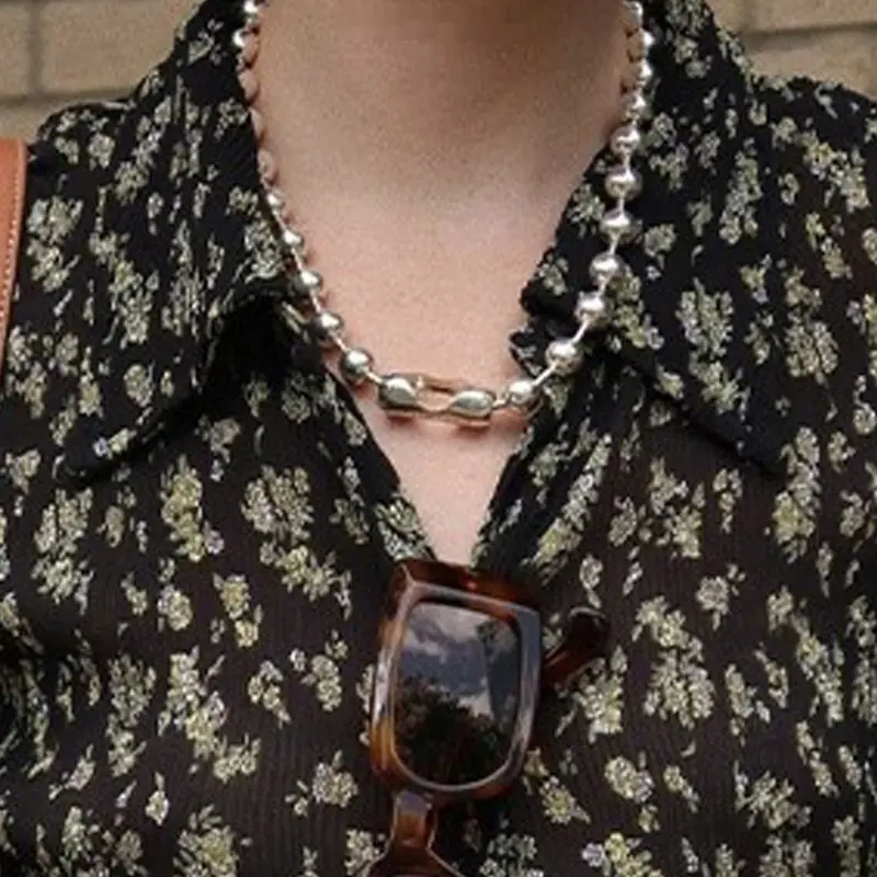 Metal Ball Bead Necklace Simple Trendy Advanced Design Basic Style