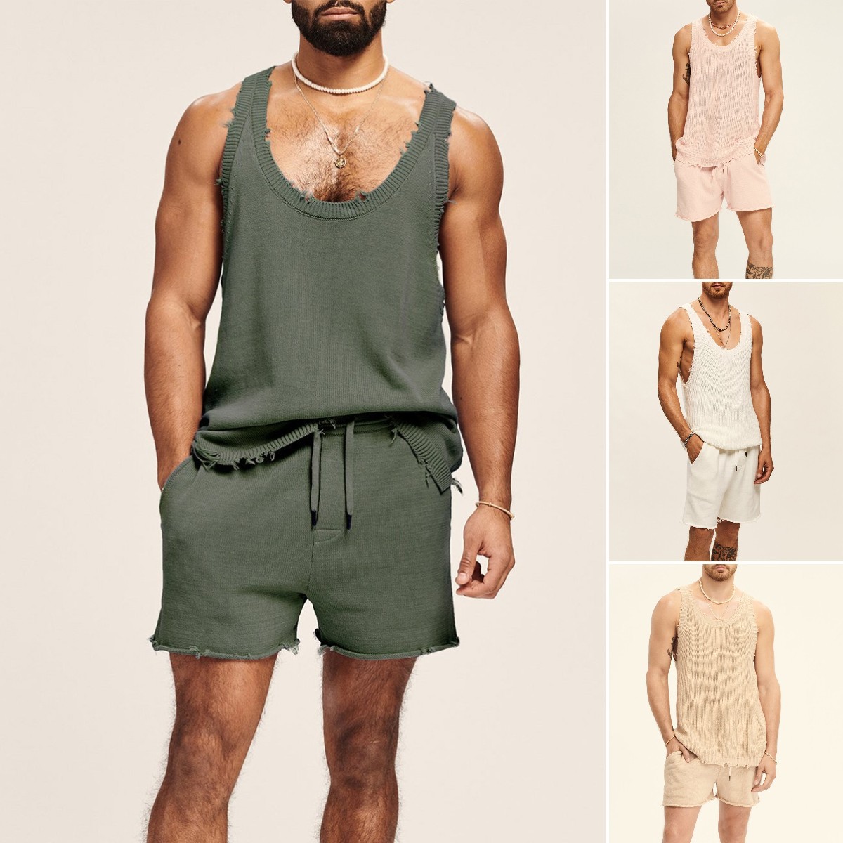 Men's Two-piece Knitted Sleeveless Tank Top Shorts