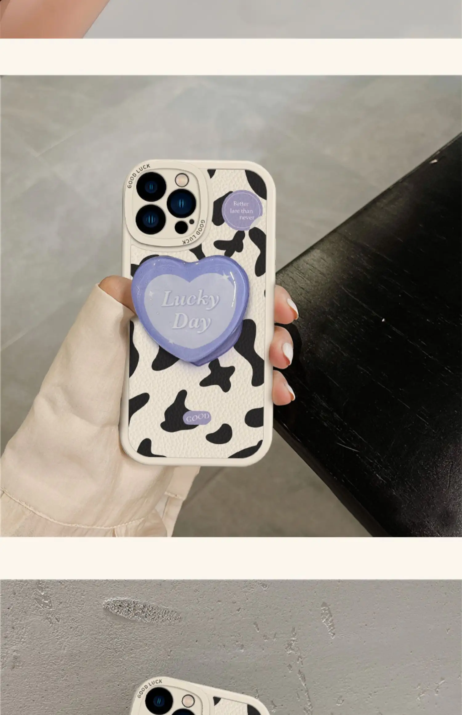 Love Cows Pattern With Bracket Japanese And Korean Advanced Simple Phone Case
