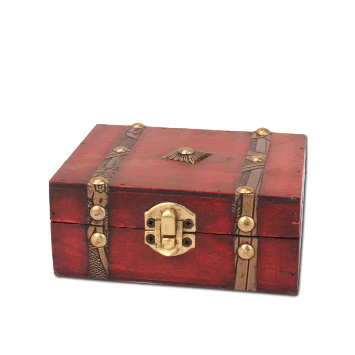 Small Vintage Wooden Treasure Chest Box, Decorative Keepsake and Jewelry Storage Box - detail photo 4