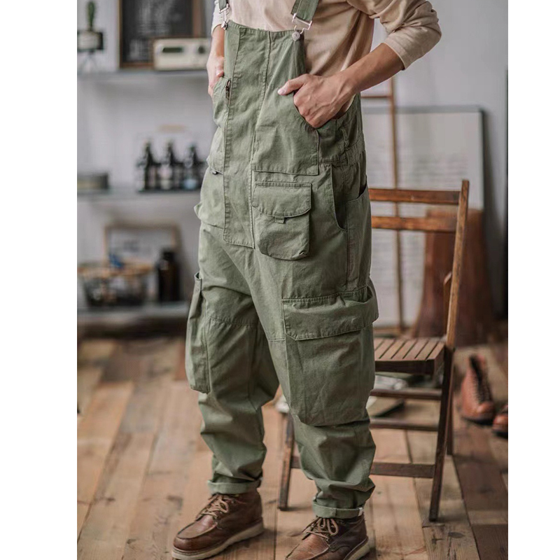 European And American Style Reverse Master Straight Multi-pocket Workwear Suspender Pants
