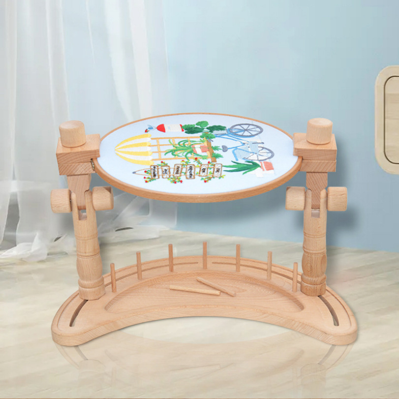 Adjustable Desktop Embroidery Frame - Beech Wood. Product Name: Moon Bay cross stitch embroidery frame Product color: wood color Product material: Beech Suitable scenario: suitable for any family scenario Product Weight: 980G. Product process: multiple po