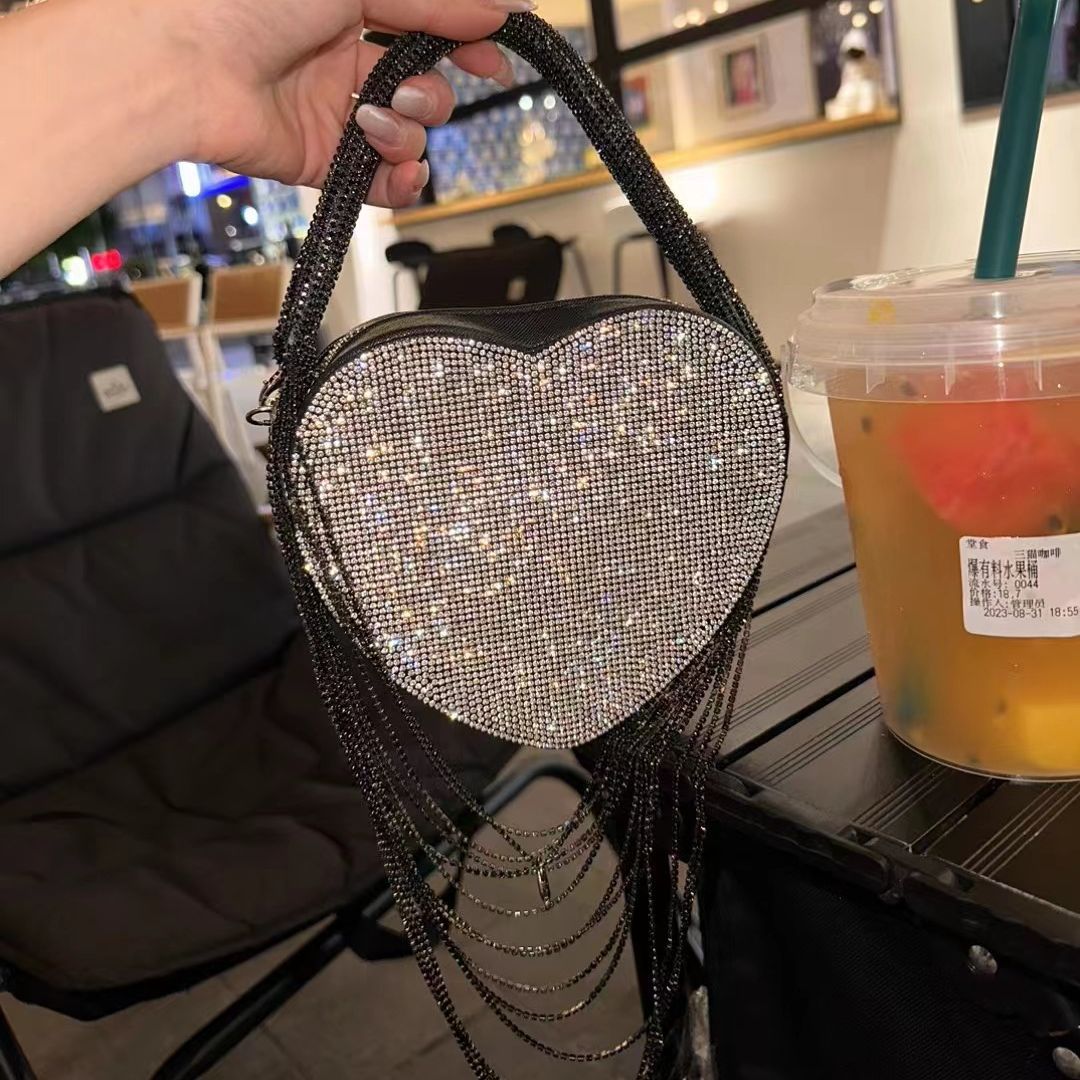 Rhinestone Tassel Love Bag - front view