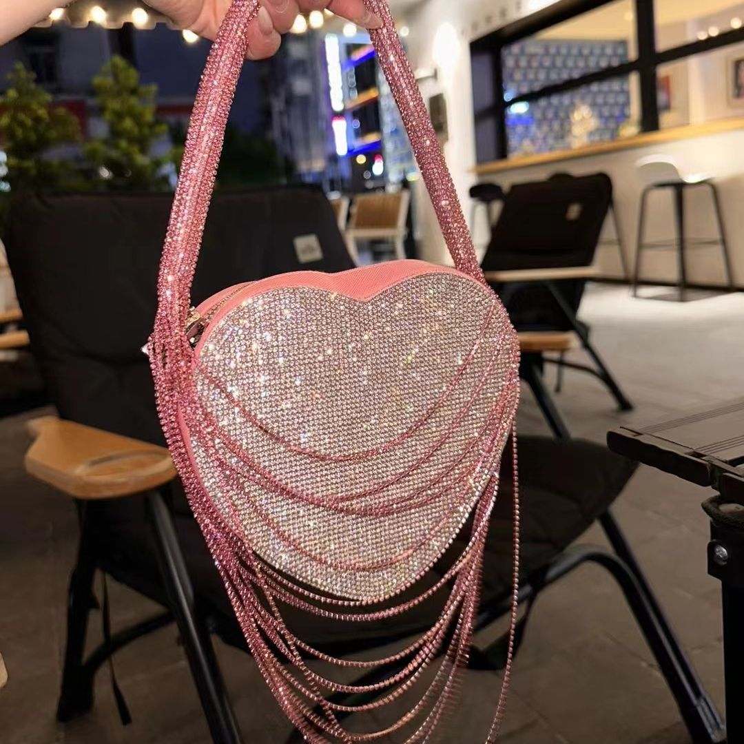 Rhinestone Tassel Love Bag - side view